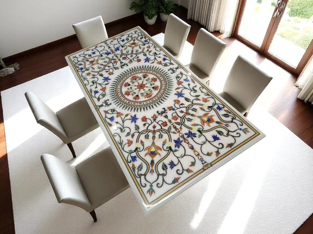 Semi-Precious Gemstone Inlay Dining Table